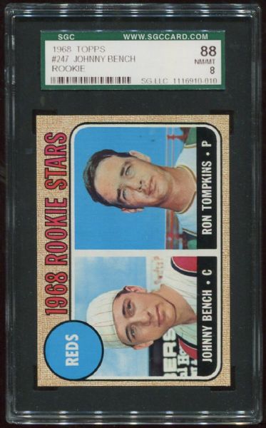 1968 Topps #247 Johnny Bench Rookie SGC 88