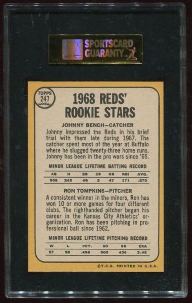 1968 Topps #247 Johnny Bench Rookie SGC 88