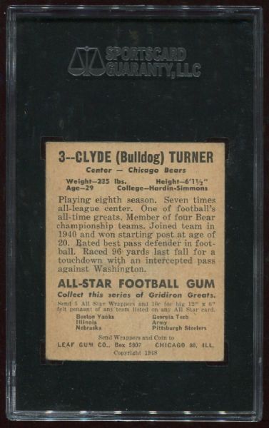 1948 Leaf Gum Co. #3 Bulldog Turner Rookie SGC 50