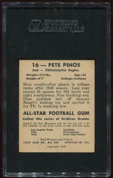 1948 Leaf Gum Co. #16 Pete Pihos Rookie SGC 84