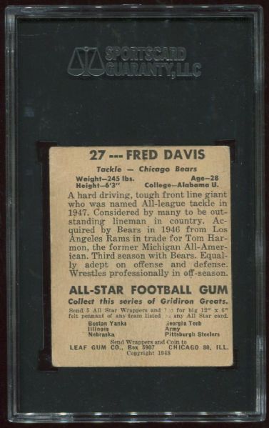 1948 Leaf Gum Co. #27 Fred Davis SGC 40