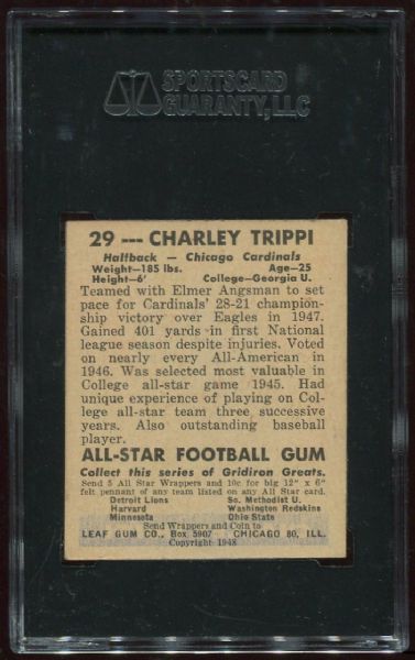 1948 Leaf Gum Co. #29 Charley Trippi Rookie SGC 70