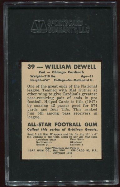 1948 Leaf Gum Co. #39 Billy Dewell SGC 84