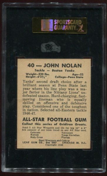 1948 Leaf Gum Co. #40 John Nolan SGC 80