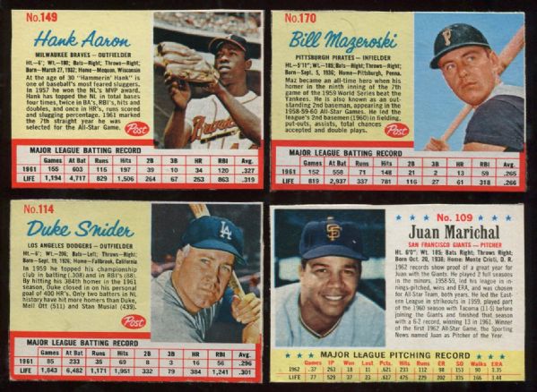 1962 & 1963 Post Cereal Lot of 4 Hall of Famers