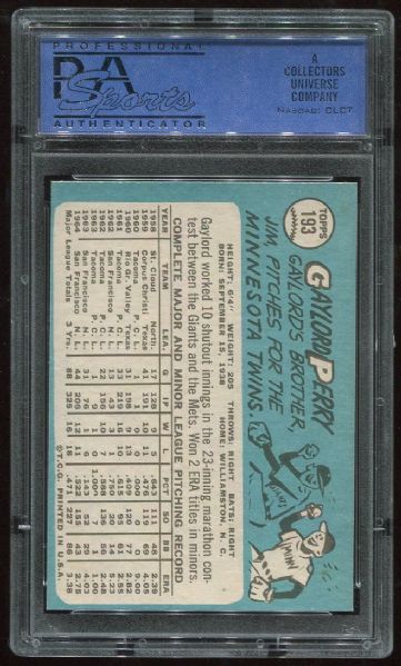 1965 Topps #193 Gaylord Perry PSA 8