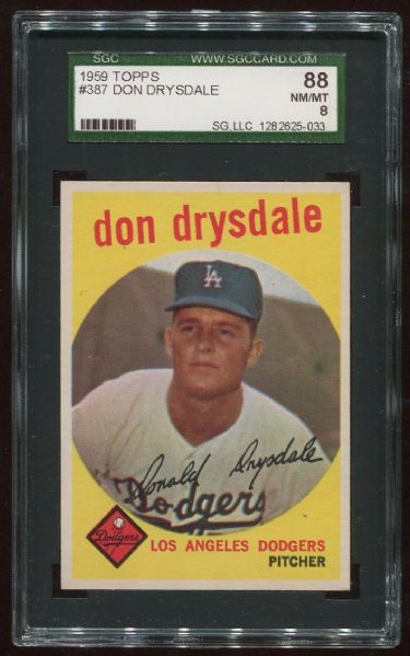 1959 Topps #387 Don Drysdale SGC 88