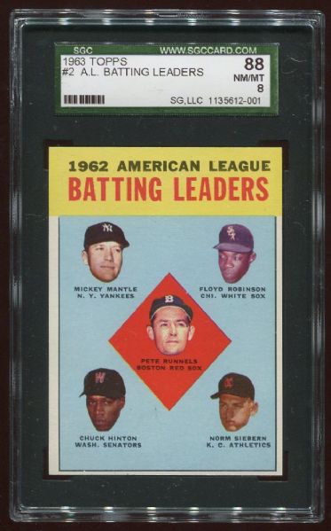 1963 Topps #2 AL Batting Leaders SGC 88