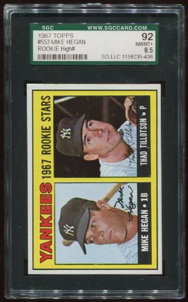 1967 Topps #553 New York Yankees Rookies SGC 92
