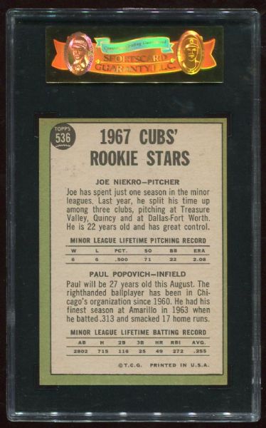 1967 Topps #536 Chicago Cubs Rookies SGC 88