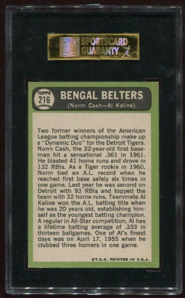 1967 Topps #216 Bengal Belters SGC 88
