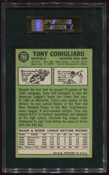 1967 Topps #280 Tony Conigliaro SGC 92
