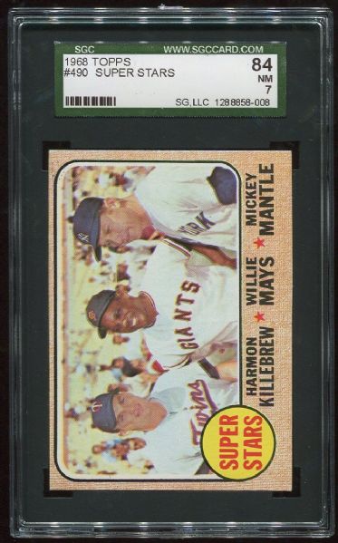 1968 Topps #490 Super Stars with Mays & Mantle SGC 84