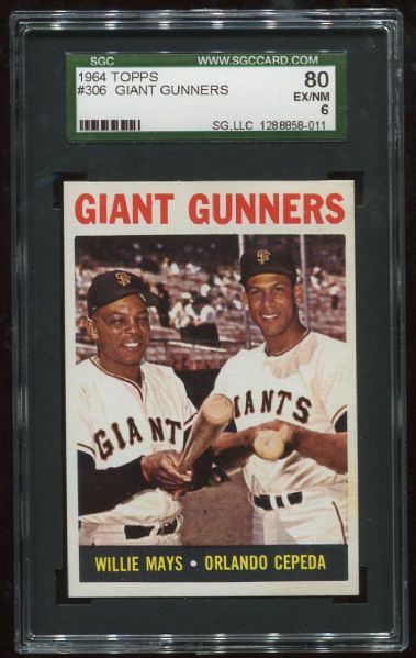 1964 Topps #306 Giant Gunners with Mays SGC 80