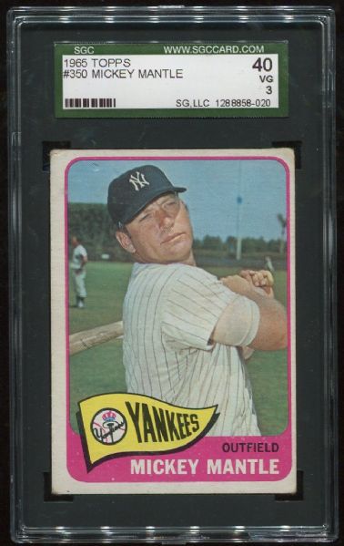 1965 Topps #350 Mickey Mantle SGC 40