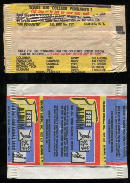 1961 NuCard Baseball & Football Wrappers Lot of 2