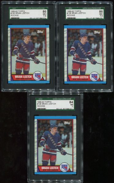 1989-90 Topps #136 Brian Leetch Rookie Lot of 3 SGC Graded