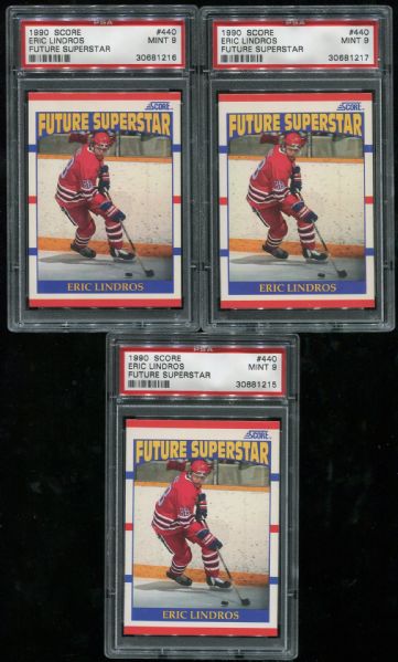 1990 Score #440 Eric Lindros Rookie Lot of 3 PSA 9
