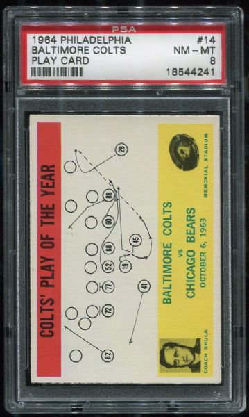 1964 Philadelphia #14 Baltimore Colts Play Card PSA 8