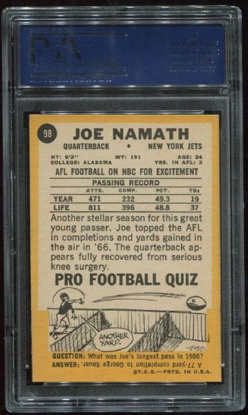 1967 Topps #98 Joe Namath PSA 8