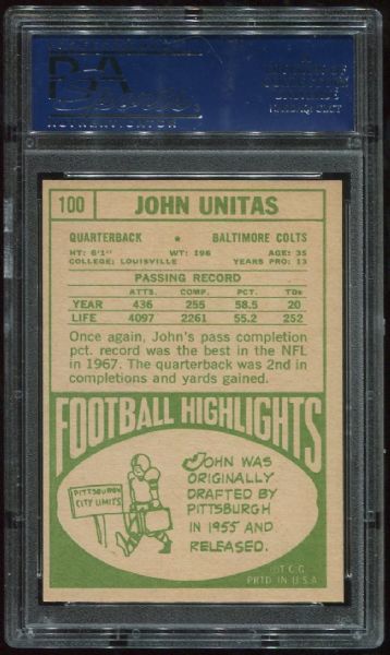 1968 Topps #100 John Unitas PSA 9