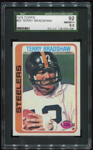 1978 Topps #65 Terry Bradshaw SGC 92