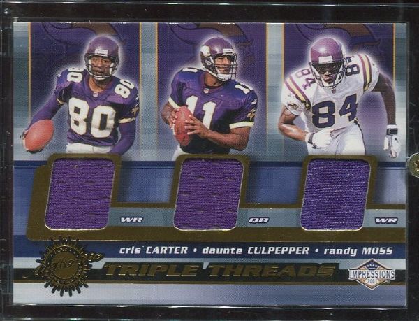 2001 Pacific Impressions Triple Threat Game Worn Jersey Card w/ Randy Moss
