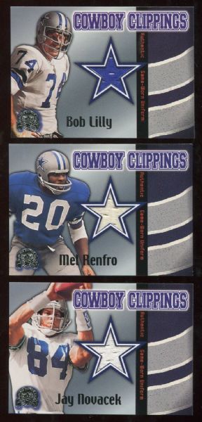 2000 Fleer Cowboy Clippings Lot of 3 Game Worn Jersey Cards w/ Lilly & Renfro