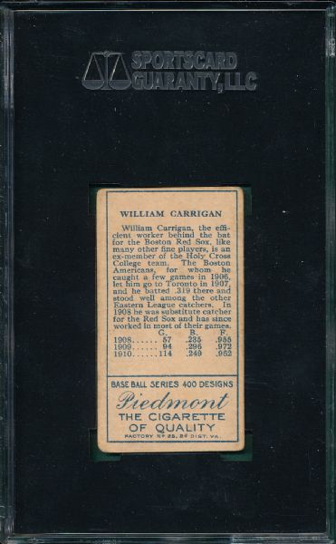 1911 T205 Carrigan Piedmont Cigarettes SGC 40