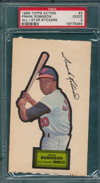 1968 Topps Action All-Stars Stickers #3 Frank Robinson PSA 2