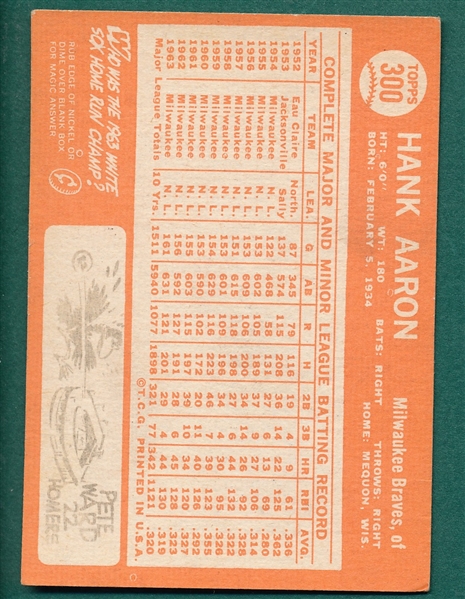1964 Topps #300 Hank Aaron 