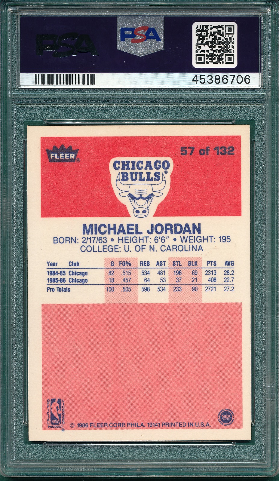 Lot Detail - 1986 Fleer #57 Michael Jordan PSA 8 *Rookie*