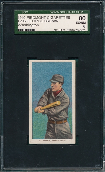 1909-1911 T206 George Brown, Washington, Piedmont Cigarettes, SGC 80