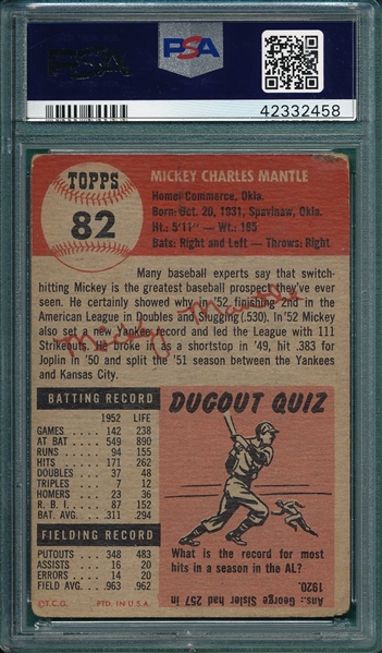 1953 Topps #82 Mickey Mantle PSA 1.5