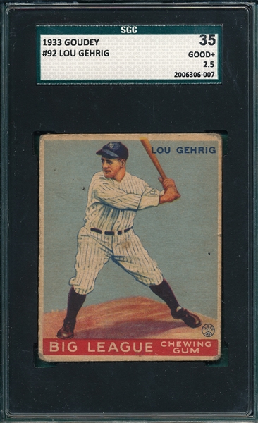 1933 Goudey #92 Lou Gehrig SGC 35