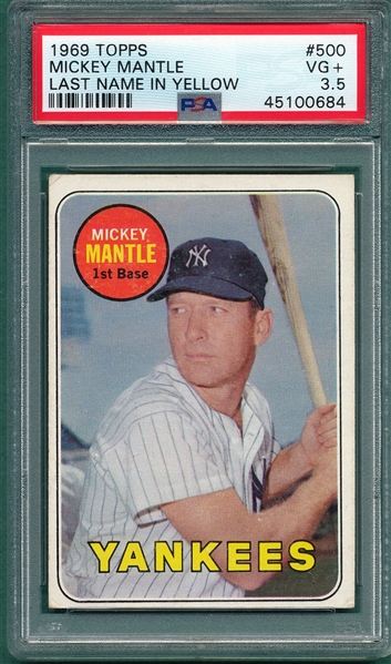 1969 Topps #500 Mickey Mantle PSA 3.5 *Yellow Letters* 