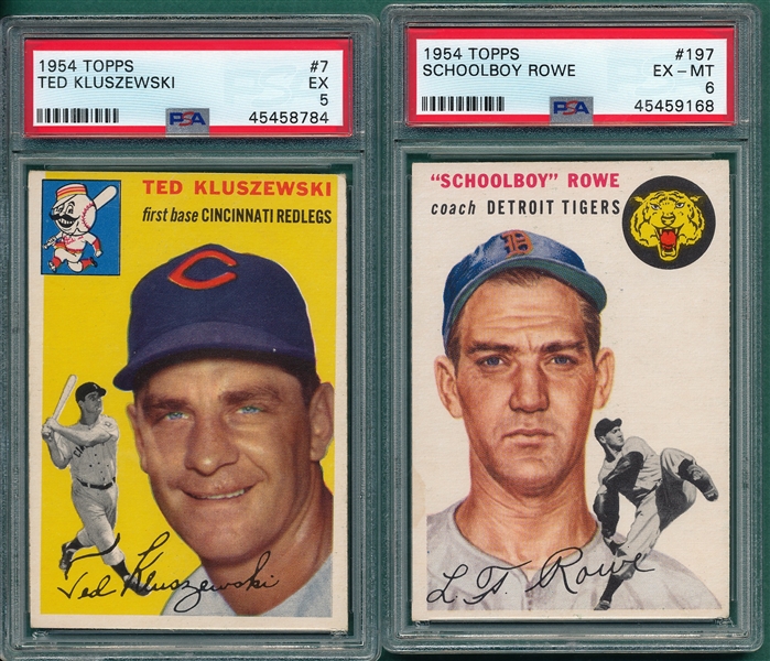 1954 Topps #7 Ted Kluszewski & #197 Rowe, Lot of (2) PSA 