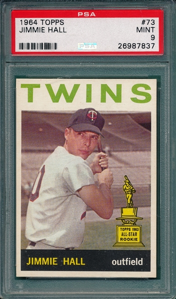 1964 Topps #73 Jimmie Hall PSA 9 *Trophy Rookie* *MINT*