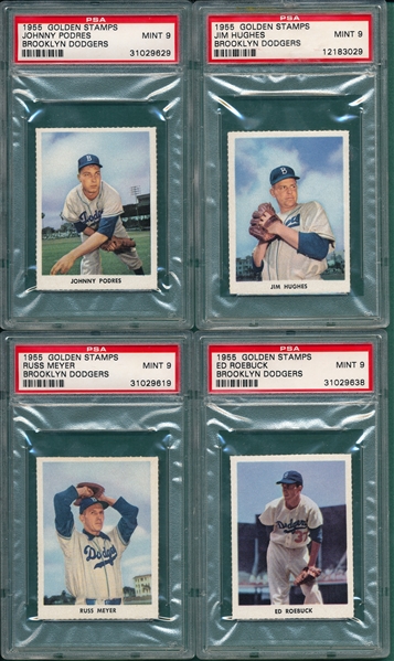 1955 Golden Stamps Dodgers Lot of (4) W/ Podres PSA 9 *MINT*