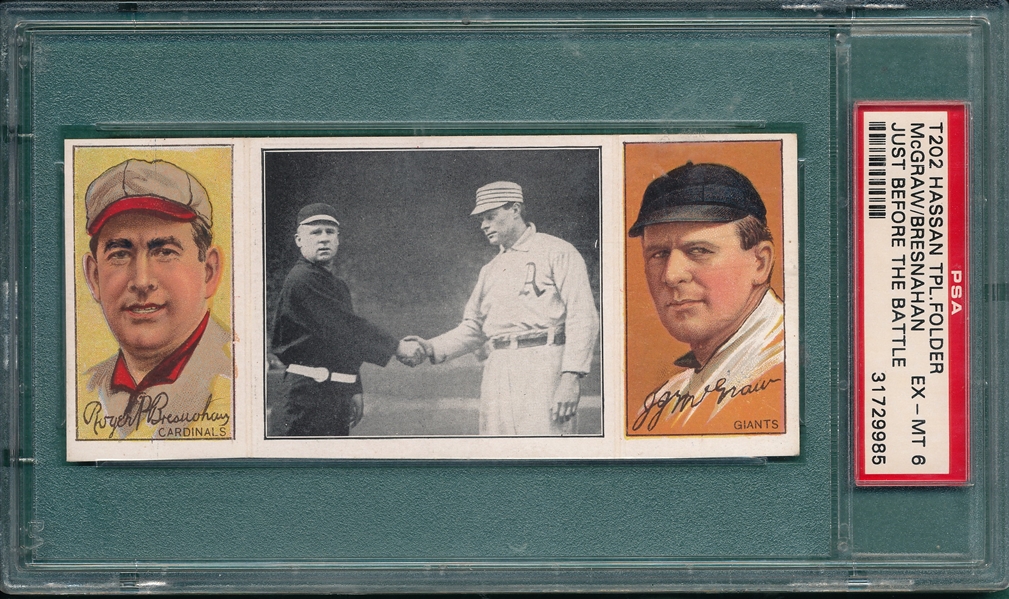 1912 T202 Just Before The Battle Bresnahan/McGrawHassan Cigarettes PSA 6