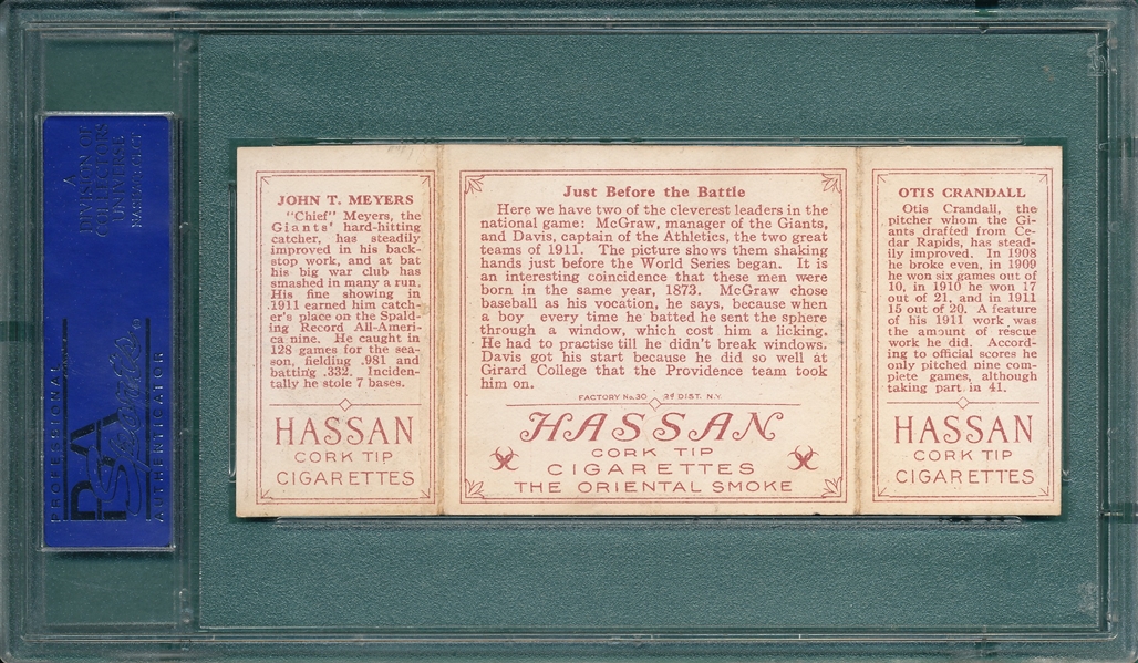 1912 T202 Just Before The Battle, Crandall/Meyers, Hassan Cigarettes PSA 5