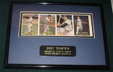 1957 Topps Four Card Uncut Strip Framed W/ Mickey Mantle
