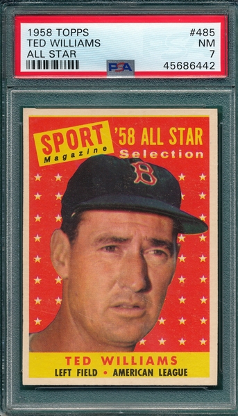 1958 Topps #485 Ted Williams, AS, PSA 7