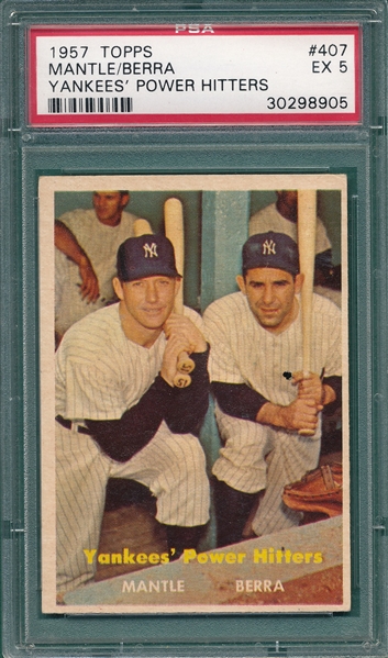 1957 Topps #407 Yankees Power Hitters W/Berra & Mantle PSA 5