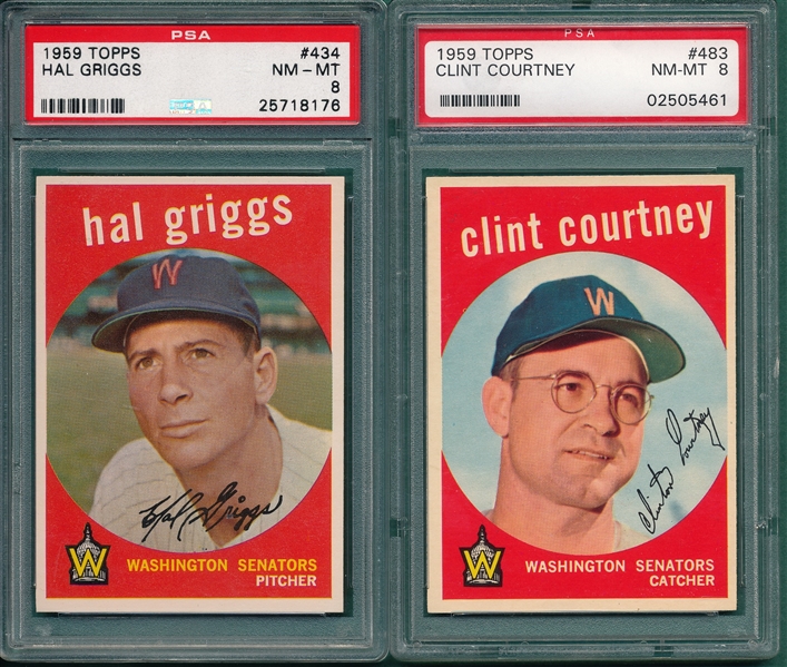 1959 Topps #434 Griggs & #483 Courtney, Lot of (2), PSA 8