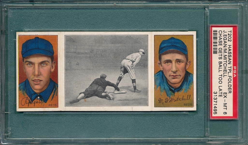 1912 T202 Chase Gets The Ball Too Late, Egan/Mitchell, Hassan Cigarettes PSA 6