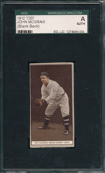 1912 T207 McGraw, Blank Back, SGC Authentic