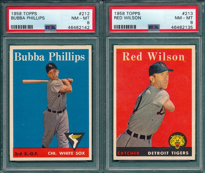 1958 Topps #212 Phillips & #213 Wilson, Lot of (2) PSA 8