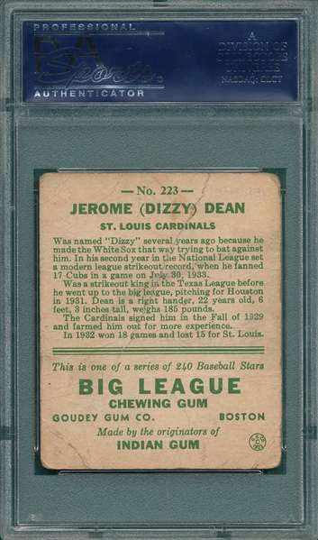1933 Goudey #223 Dizzy Dean PSA 1