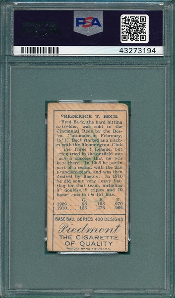 1911 T205 Beck Piedmont Cigarettes PSA 2 (MK)